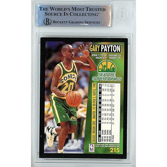 Gary Payton Autographed Seattle Sonics '94-95 Fleer Basketball Card Beckett Slab - Picture 2 of 4